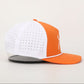 Orange and white cap on a light gray background