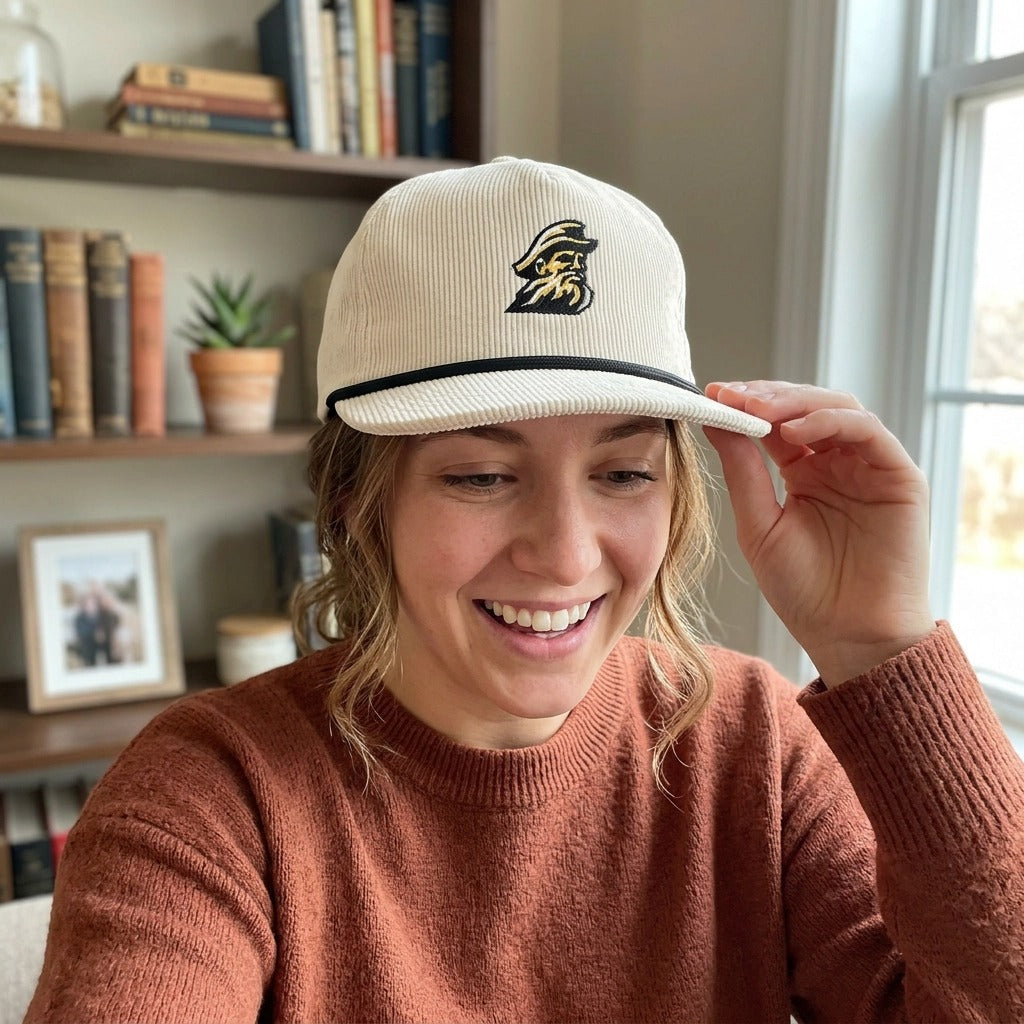Girl wearing App State hat