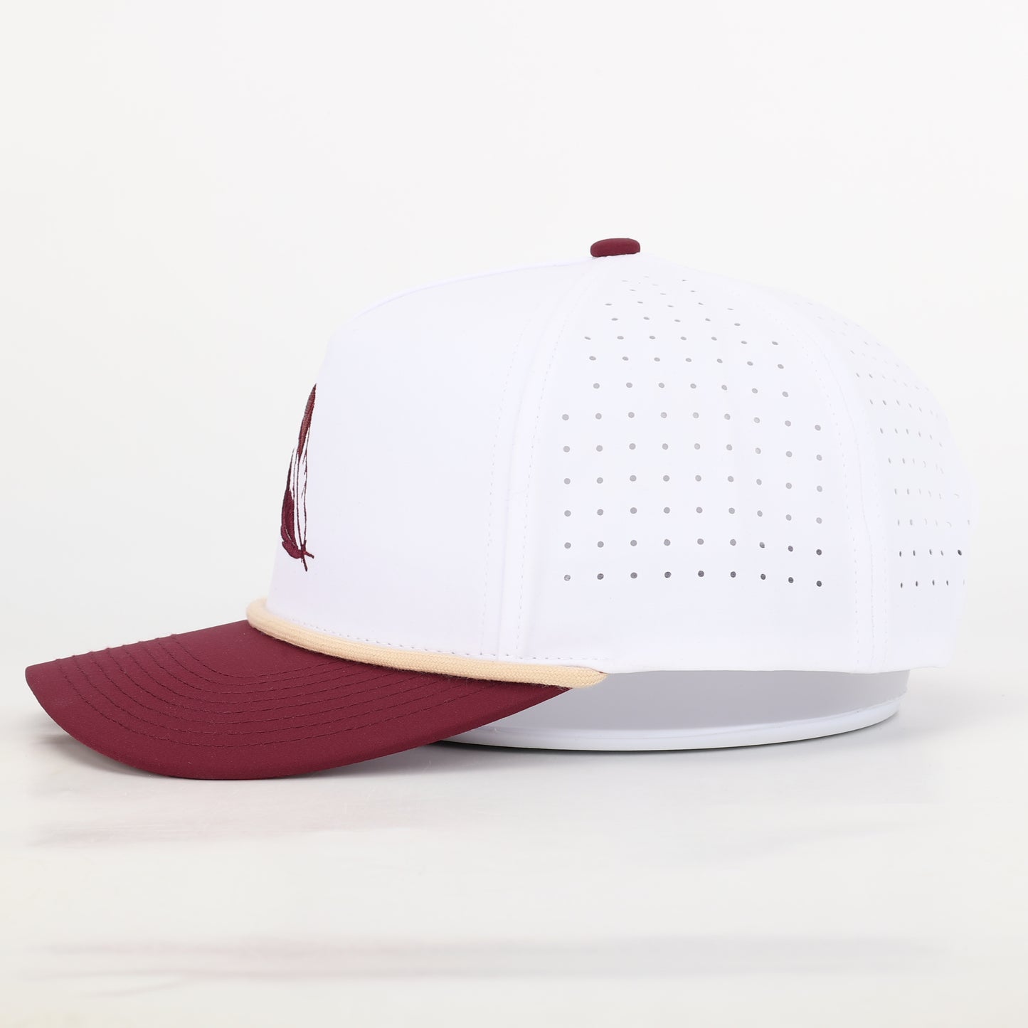 Indian Feather Performance Hat - White/Garnet- PREORDER