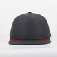 A black and red rope-embellished unstructured poly material low-crown hat with a 5-panel perforated mesh sweatband.