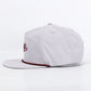 White cap with red brim and logo on a white background