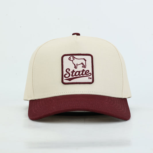Mississippi State Bulldog Cotton Hat- Cream/Maroon - PREORDER