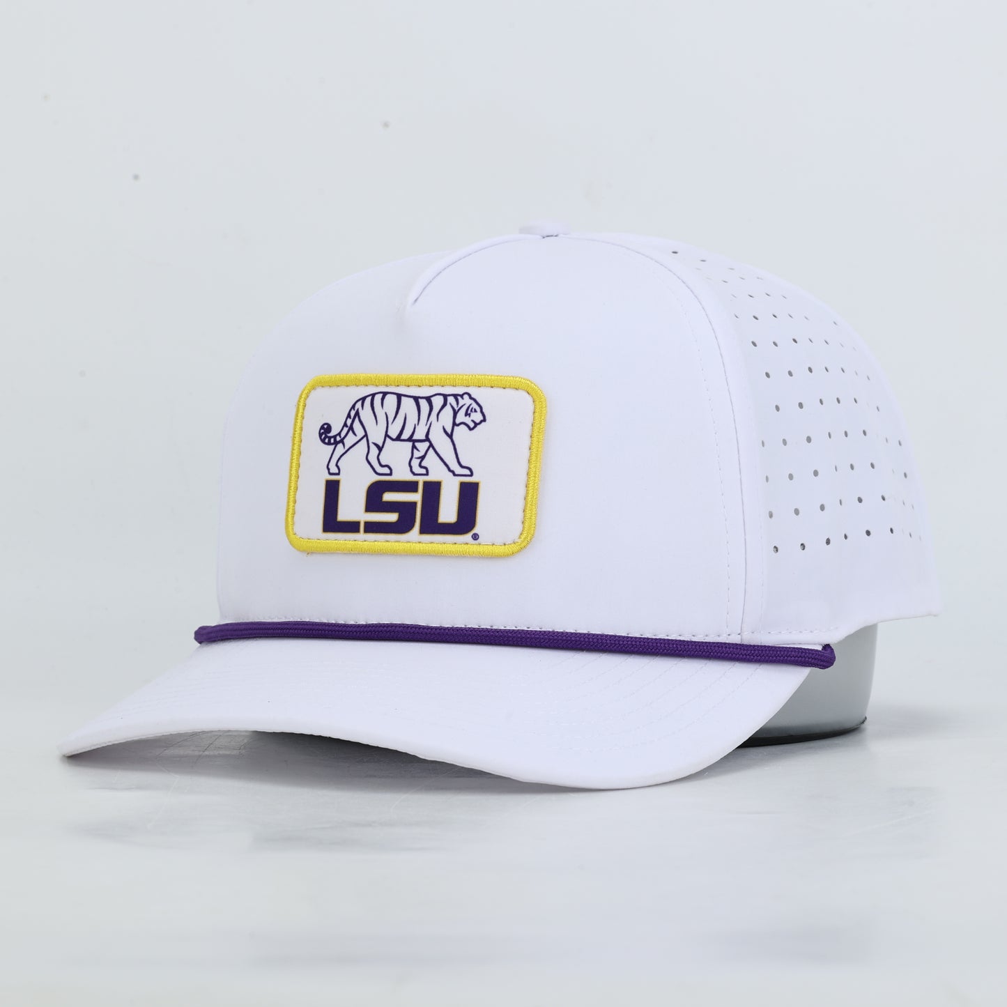 LSU Tiger Patch Performance Rope Hat - White - PREORDER