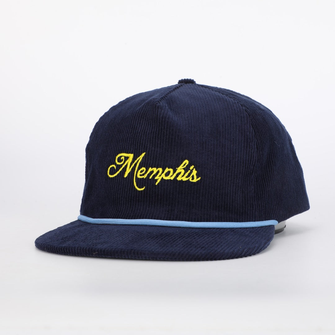 Hovi Memphis Script Corduroy Rope Hat - Navy Blue