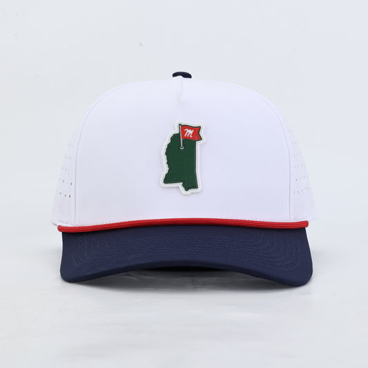 Ole Miss Golf Performance Rope Hat- White/Navy
