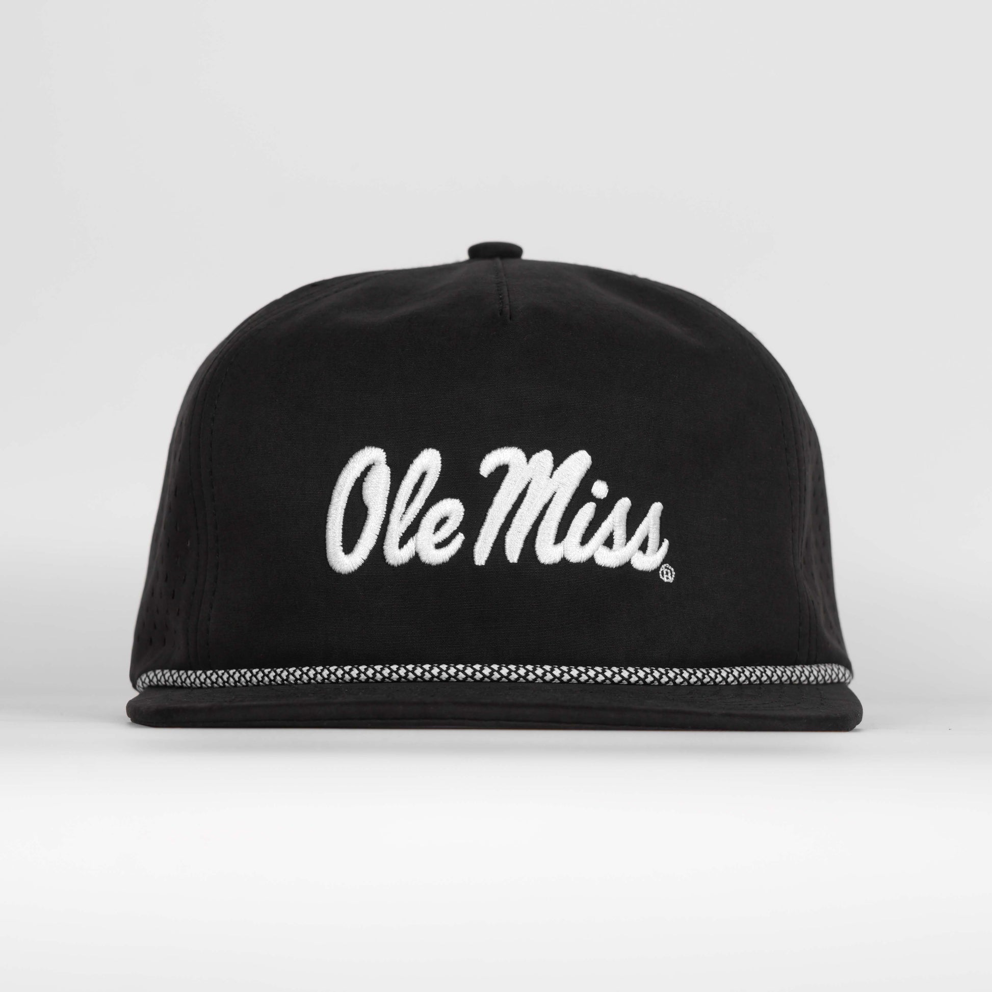 Ole Miss Script Rope Hat- Soft Performance Unstructured - Black