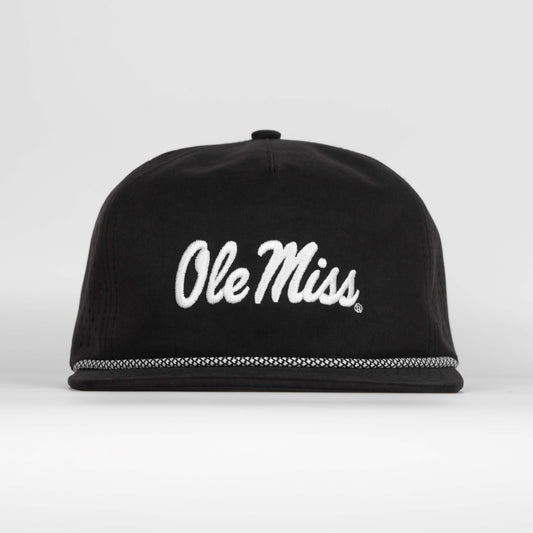 Ole Miss Script Rope Hat- Soft Performance Unstructured - Black