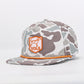 Camouflage-patterned cap with orange rim and 'VOLS' logo on a white background
