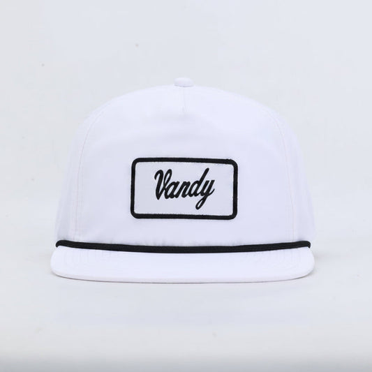Vandy Script Patch Poly Rope Hat- White