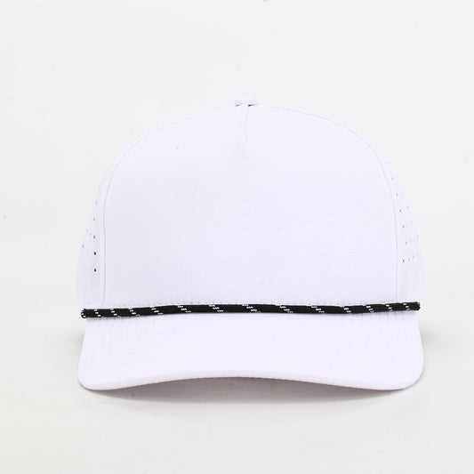 Hovi White performance hat with black rope